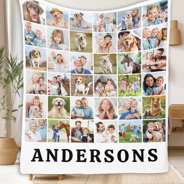 Simple Personalised 36 Photos Collage Cute Family  Fleece Blanket (Creator Uploaded)