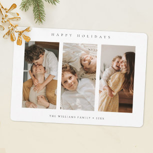Simple Personalised 3 Photo Collage Christmas    Holiday Card