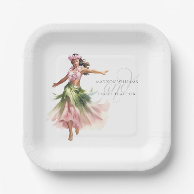 Simple Personalised Beach Wedding  Paper Plate (Front)