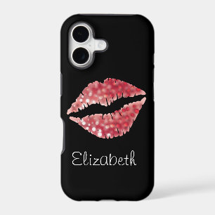 Simple Personalised Black Glitter Red Lips
