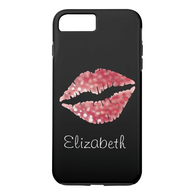 Simple Personalised Black Glitter Red Lips Case-Mate iPhone Case (Back)