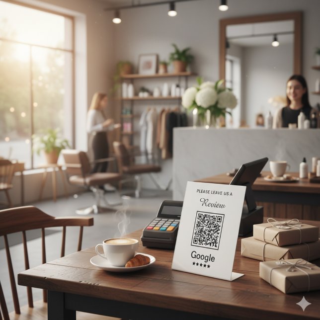 Simple Personalised Business Leave a Review Pedestal Sign (Creator Uploaded)