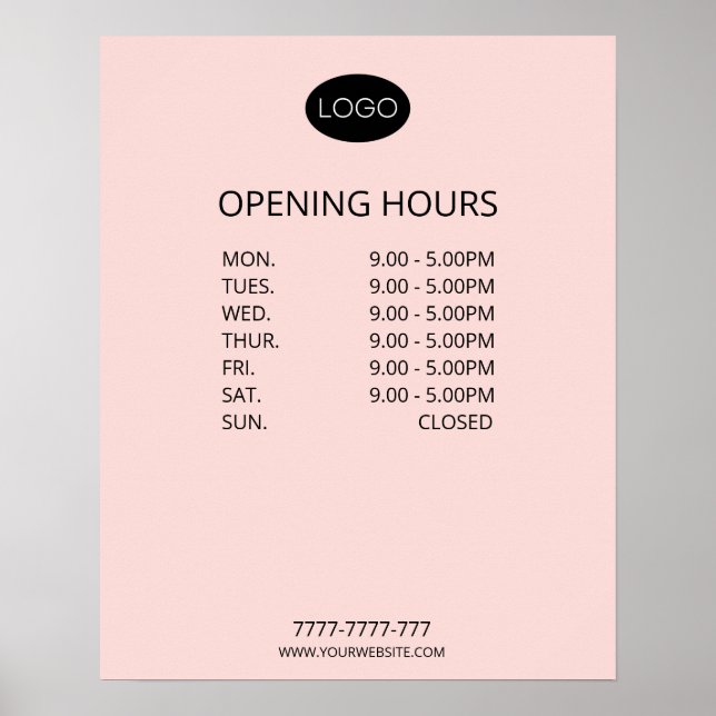 Simple Personalised Business Opening Hours Logo Poster (Front)