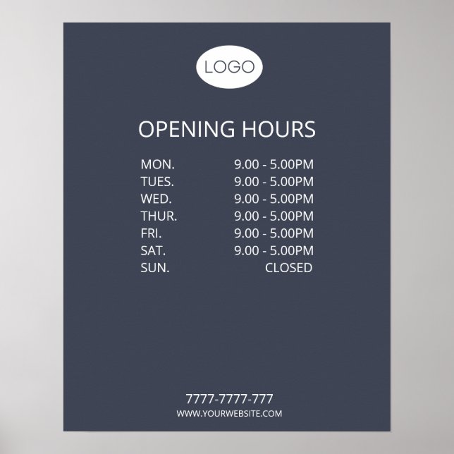 Simple Personalised Business Opening Hours Logo Poster (Front)