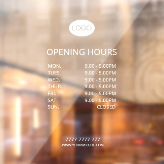 Simple Personalised Business Opening Hours Logo Window Cling