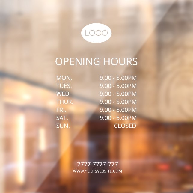 Simple Personalised Business Opening Hours Logo Window Cling (Sheet 2)