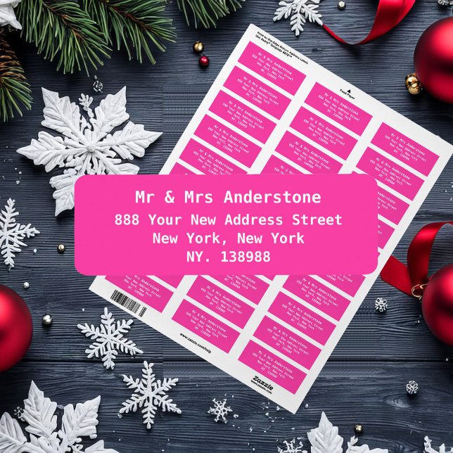 Simple Personalised Chic Elegant Return Address  (Simple, elegant, personalized hot pink return address labels. Stylish and chic.)