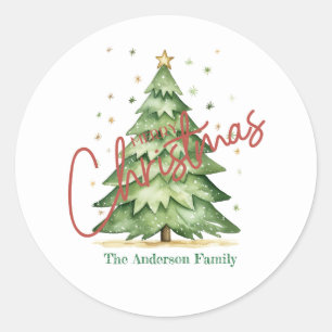 Simple Personalised Christmas Tree Gift Classic Round Sticker