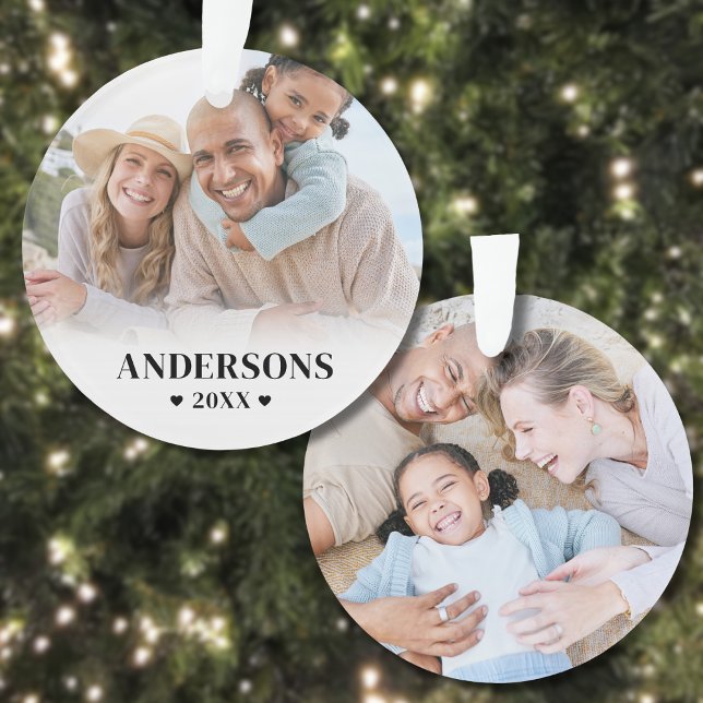 Simple Personalised Family Name Photo Christmas Ornament (Simple Personalized Family Name Photo Christmas Ornament)