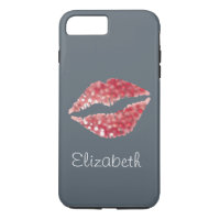 Simple Personalised Grey Glitter Red Lips