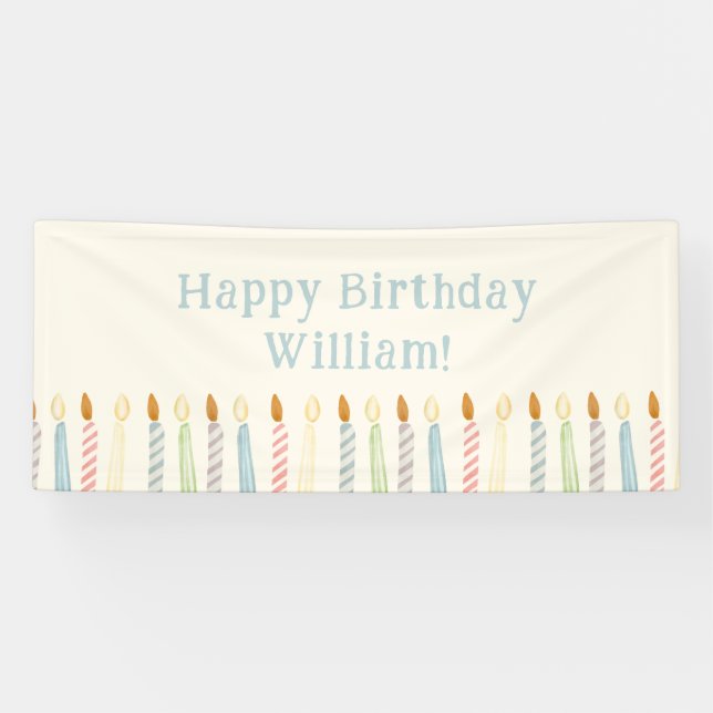 Simple Personalised Happy Birthday Candles Banner (Horizontal)