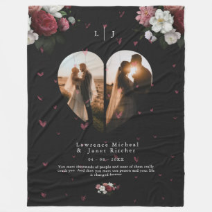 Simple personalised Heart shape 2 Photo Collage Fleece Blanket