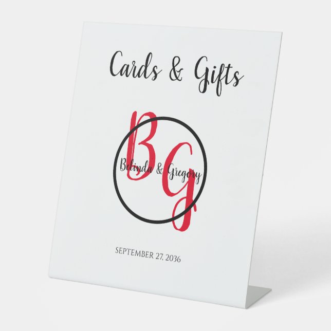 Simple Personalised Initials Wedding Cards & Gifts Pedestal Sign (Front)