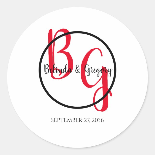Simple Personalised Initials Wedding  Classic Round Sticker (Front)