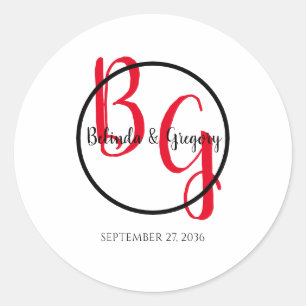 Simple Personalised Initials Wedding  Classic Round Sticker