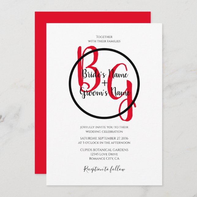 Simple Personalised Initials Wedding Invitations (Front/Back)