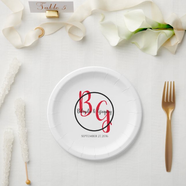 Simple Personalised Initials Wedding   Paper Plate (Wedding)