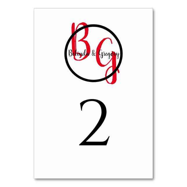 Simple Personalised Initials Wedding Table Number (Front)