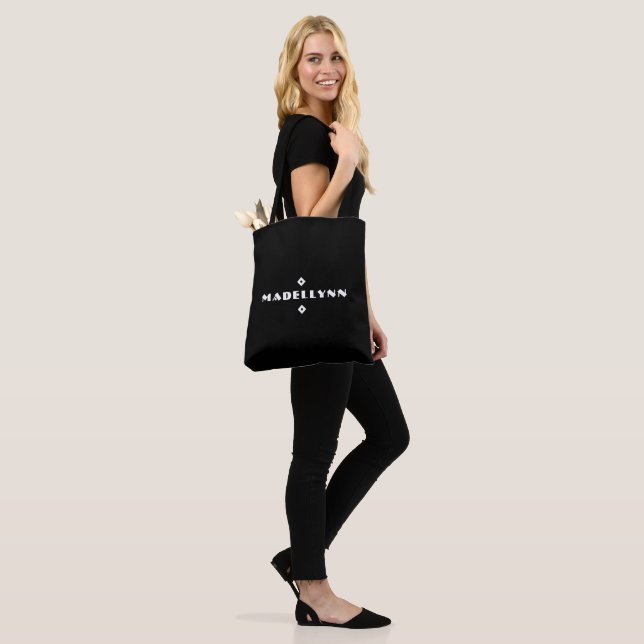 Simple Personalised Modern Black and White Tote Bag (On Model)