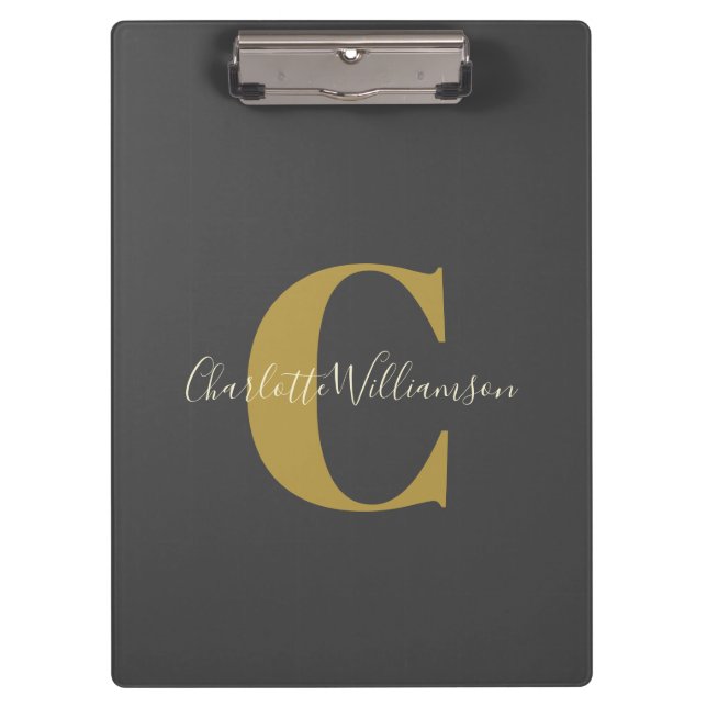 Simple Personalised Monogram and Name in Black   Clipboard (Front)