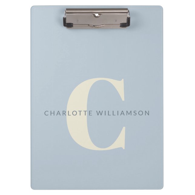 Simple Personalised Monogram and Name in Blue   Clipboard (Front)
