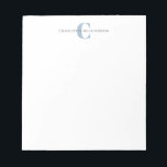 Simple Personalised Monogram and Name in Blue Notepad<br><div class="desc">Simple Personalised Monogram and Name in Dusty Blue Notepad</div>