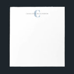 Simple Personalised Monogram and Name in Blue Notepad<br><div class="desc">Simple Personalised Monogram and Name in Dusty Blue Notepad</div>