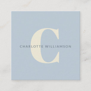 Simple Personalised Monogram and Name in Blue   Square Business Card