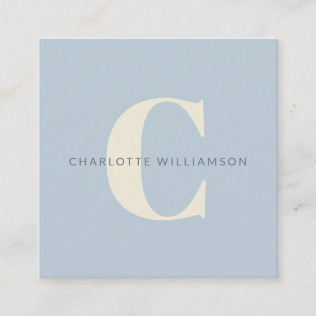 Simple Personalised Monogram and Name in Blue   Square Business Card (Front)