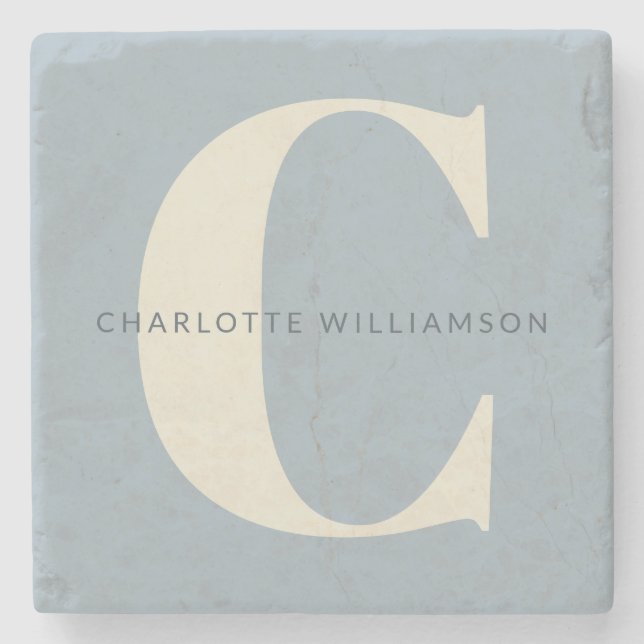 Simple Personalised Monogram and Name in Blue   Stone Coaster (Front)