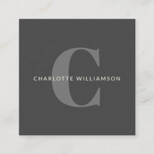 Simple Personalised Monogram and Name in Grey Square Business Card