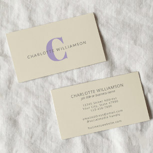 Simple Personalised Monogram and Name in Lavender Business Card