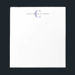 Simple Personalised Monogram and Name in Lavender Notepad<br><div class="desc">Simple Personalised Monogram and Name in Lavender Notepad</div>