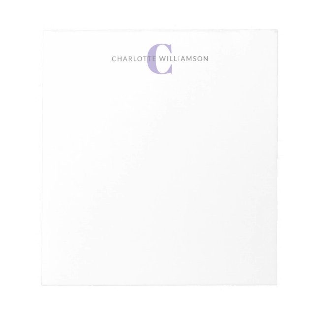 Simple Personalised Monogram and Name in Lavender Notepad (Front)