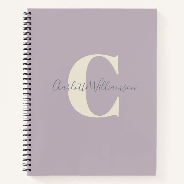 Simple Personalised Monogram and Name in Lilac  Notebook (Front)
