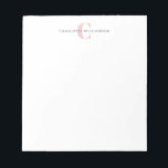 Simple Personalised Monogram and Name in Pink Notepad<br><div class="desc">Simple Personalised Monogram and Name in Pink Notepad</div>