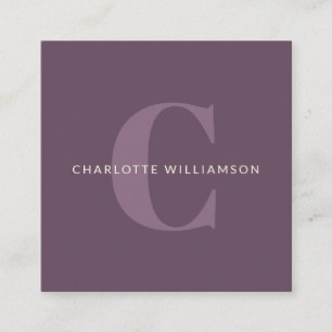 Simple Personalised Monogram and Name in Purple Square Business Card