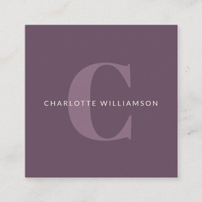 Simple Personalised Monogram and Name in Purple Square Business Card (Front)