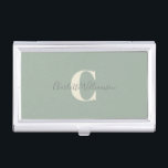 Simple Personalised Monogram and Name in Sage Business Card Holder<br><div class="desc">Simple Personalised Monogram and Name in Sage Green Business Card Case</div>