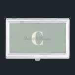 Simple Personalised Monogram and Name in Sage Business Card Holder<br><div class="desc">Simple Personalised Monogram and Name in Sage Green Business Card Case</div>