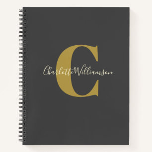 Simple Personalised Monogram in Black Dot Grid Notebook