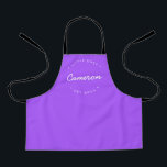 Simple Personalised Name Year Little Chef Apron<br><div class="desc">Personalise this purple apron with the name of the "little Chef". Modern typography,  white font with customisable text for the Established year and name. Encourage culinary skills at a young age. This thoughtful gift will be remembered by the food expert of the family as they grow.</div>