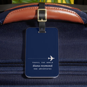 Simple Personalised Navy Blue Luggage Tag