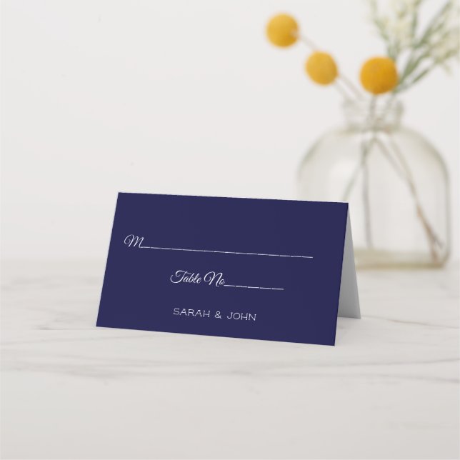 Simple Personalised Navy Blue Wedding Place Card (Front)