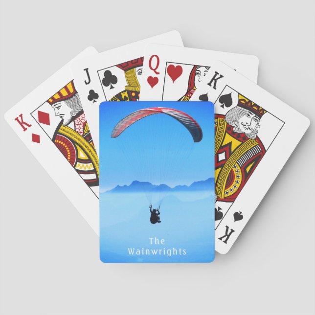 Simple Personalised Paragliding Photo on Blue Sky Playing Cards (Back)