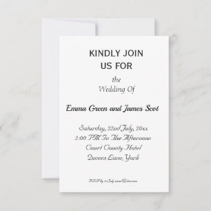 Simple Personalised Plain Wedding Invitation
