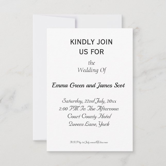 Simple Personalised Plain Wedding Invitation (Front)