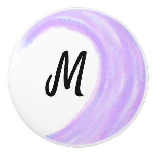 Simple personalised purple watercolor monogram add ceramic knob