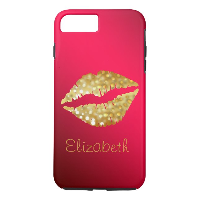 Simple Personalised Red Glitter Gold Lips Case-Mate iPhone Case (Back)