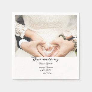 Simple Personalised Script Photo Wedding Party  Napkin